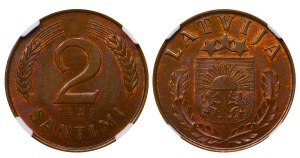 Latvia, 2 Santimi, 1939 year, NGC, MS 64 BN