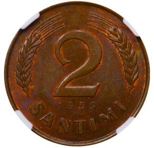Latvia, 2 Santimi, 1939 year, NGC, MS 64 BN