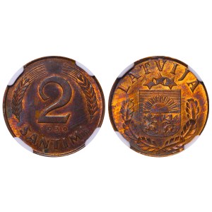 Latvia, 2 Santimi, 1939 year, NGC, MS 63 RB