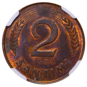 Latvia, 2 Santimi, 1939 year, NGC, MS 63 RB