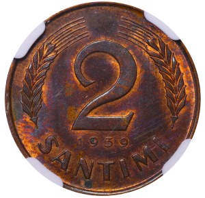 Latvia, 2 Santimi, 1939 year, NGC, MS 63 RB