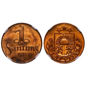 Latvia, 1 Santims, 1932 year, NGC, MS 64 RB