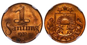 Latvia, 1 Santims, 1932 year, NGC, MS 64 RB