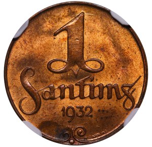 Latvia, 1 Santims, 1932 year, NGC, MS 64 RB