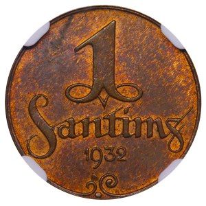Latvia, 1 Santims, 1932 year, NGC, MS 64 BN