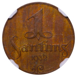 Latvia, 1 Santims, 1932 year, NGC, MS 62 BN