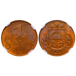 Latvia, 1 Santims, 1935 year, NGC, MS 64 RB