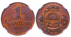 Latvia, 1 Santims, 1935 year, NGC, MS 64 BN
