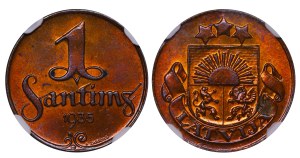 Latvia, 1 Santims, 1935 year, NGC, MS 64 BN