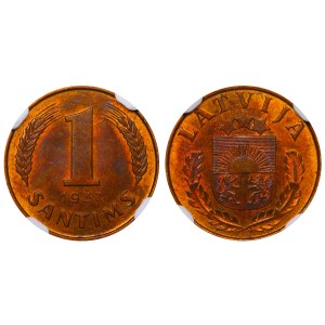 Latvia, 1 Santims, 1937 year, NGC, MS 63 RB