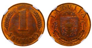 Latvia, 1 Santims, 1937 year, NGC, MS 63 RB