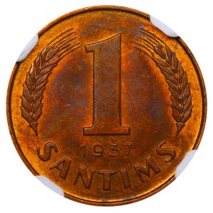 Latvia, 1 Santims, 1937 year, NGC, MS 63 RB