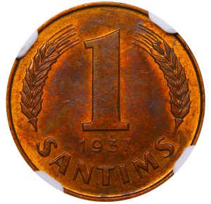 Latvia, 1 Santims, 1937 year, NGC, MS 63 RB