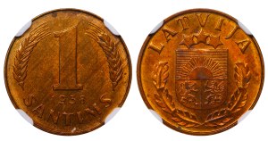Latvia, 1 Santims, 1938 year, NGC, MS 63 RB