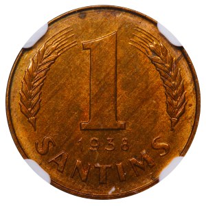 Latvia, 1 Santims, 1938 year, NGC, MS 63 RB