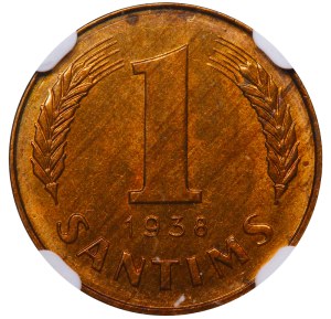 Latvia, 1 Santims, 1938 year, NGC, MS 63 RB
