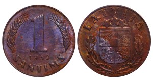 Latvia, 1 Santims, 1939 year, PCGS MS64BN