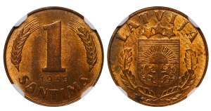 Latvia, 1 Santims, 1939 year, NGC, MS 63 RB