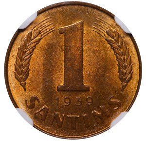 Latvia, 1 Santims, 1939 year, NGC, MS 63 RB