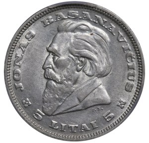 Lithuania, 5 Litai, 1936 year, Jonas Basanavicius, PCGS AU 58