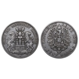 Free Hanseatic city of Hamburg, 5 Mark, 1875 year, J