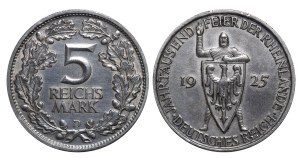 Germany, 5 Reichsmark, 1925 year, D, 1000th Year of Rhineland