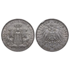 Free Hanseatic city of Hamburg, 3 Mark, 1909 year, J