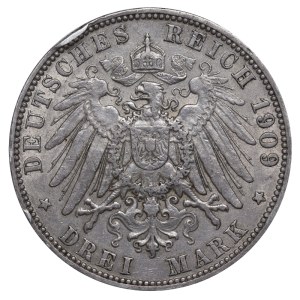 Free Hanseatic city of Hamburg, 3 Mark, 1909 year, J
