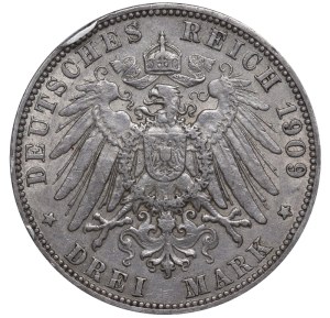 Free Hanseatic city of Hamburg, 3 Mark, 1909 year, J