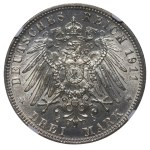 Kingdom of Bavaria, 3 Mark, 1911 year, D, 90th Birthday of Prince Regent Luitpold, NGC, UNC DETAILS