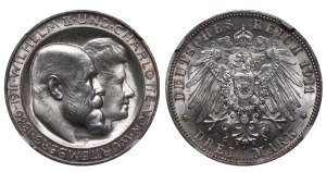 Kingdom of Wurttemberg, 3 Mark, 1911 year, F, Silver Wedding Anniversary, NGC, MS 64+