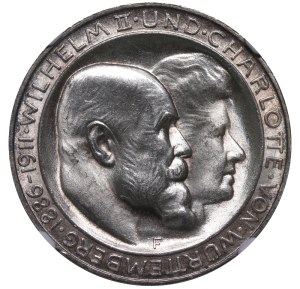 Kingdom of Wurttemberg, 3 Mark, 1911 year, F, Silver Wedding Anniversary, NGC, MS 64+