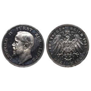 Principality of Lippe, 3 Mark, 1913 year, A, NGC, PF 63 CAMEO