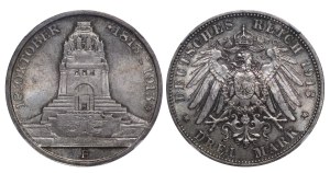 Kingdom of Saxony, 3 Mark, 1913 year, E, 100th Anniversary of the Battle of Leipzig, NGC, MS 65