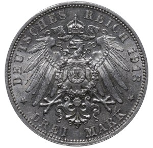 Kingdom of Saxony, 3 Mark, 1913 year, E, 100th Anniversary of the Battle of Leipzig