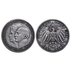 Anhalt-Dessau, 3 Mark, 1914 year, A, 25th Anniversary of the Wedding of Duke Friedrich II. of Anhalt and Duchess Marie of Baden