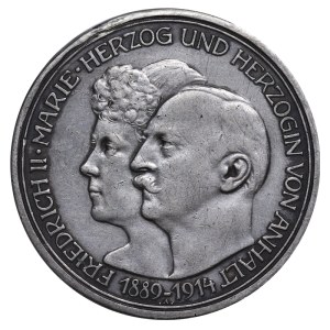 Anhalt-Dessau, 3 Mark, 1914 year, A, 25th Anniversary of the Wedding of Duke Friedrich II. of Anhalt and Duchess Marie of Baden
