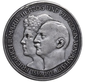 Anhalt-Dessau, 3 Mark, 1914 year, A, 25th Anniversary of the Wedding of Duke Friedrich II. of Anhalt and Duchess Marie of Baden