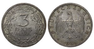 Germany, 3 Reichsmark, 1931 year, A, NGC, MS 62