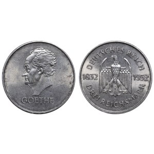 Germany, 3 Reichsmark, 1932 year, F, Centenary - Death of Goethe