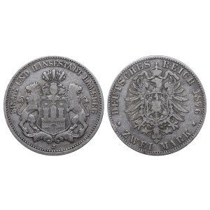 Free Hanseatic City of Hamburg, 2 Marks, 1876 year, J