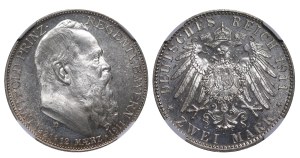 Kingdom of Bavaria, 2 Marks, 1911 year, D, 90th Birthday of Prince Regent Luitpold, NGC, UNC DETAILS