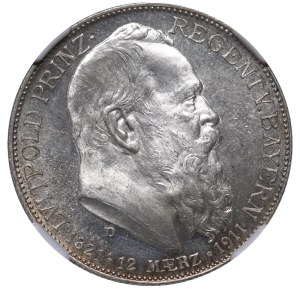 Kingdom of Bavaria, 2 Marks, 1911 year, D, 90th Birthday of Prince Regent Luitpold, NGC, UNC DETAILS