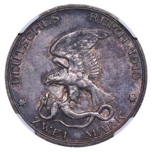 Kingdom of Prussia, 2 Marks, 1913 year, 100th Anniversary of the Prussians entering the war against Napoleon, NGC, MS 63