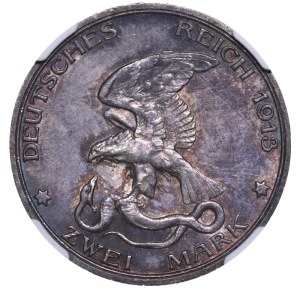 Kingdom of Prussia, 2 Marks, 1913 year, 100th Anniversary of the Prussians entering the war against Napoleon, NGC, MS 63