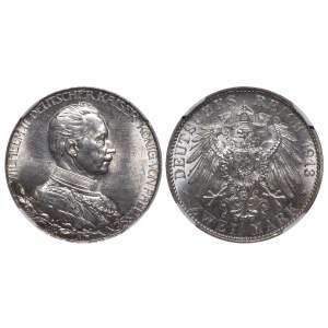 Kingdom of Prussia, 2 Marks, 1913 year, A, 25th Anniversary of the Reign of King Wilhelm II, NGC, MS 63
