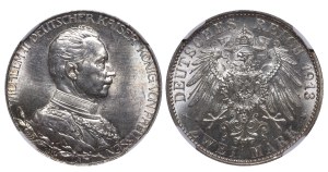 Kingdom of Prussia, 2 Marks, 1913 year, A, 25th Anniversary of the Reign of King Wilhelm II, NGC, MS 63