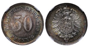 Germany, 50 Pfennigs, 1875 year, J, NGC, MS 64, Top PoP