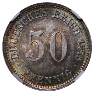 Germany, 50 Pfennigs, 1875 year, J, NGC, MS 64, Top PoP