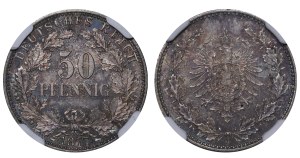 Germany, 50 Pfennigs, 1877 year, J, NGC, MS 64